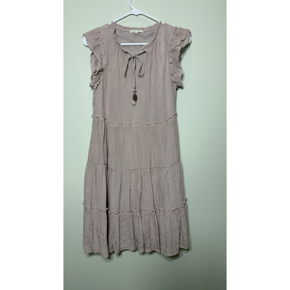 Indigo Rose Womens PS Petite Small Pink Tiered Dress Ruffle Sleeve Keyhole Tie